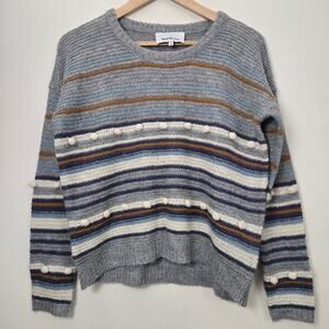 Revolve Heartloom Wool Mohair Pom Pom Knit Sweater Size XS Gray Striped Fall